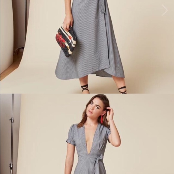Reformation Wrap Dress. Gray pinstriped. New with tags. Upcycled material. - Picture 6 of 7